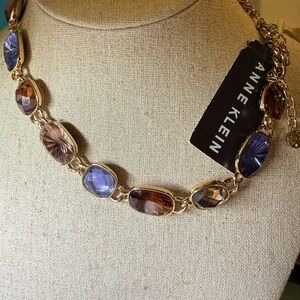 Anne Klein Gold-Tone Necklace with Blue and Brown Oval Crystals